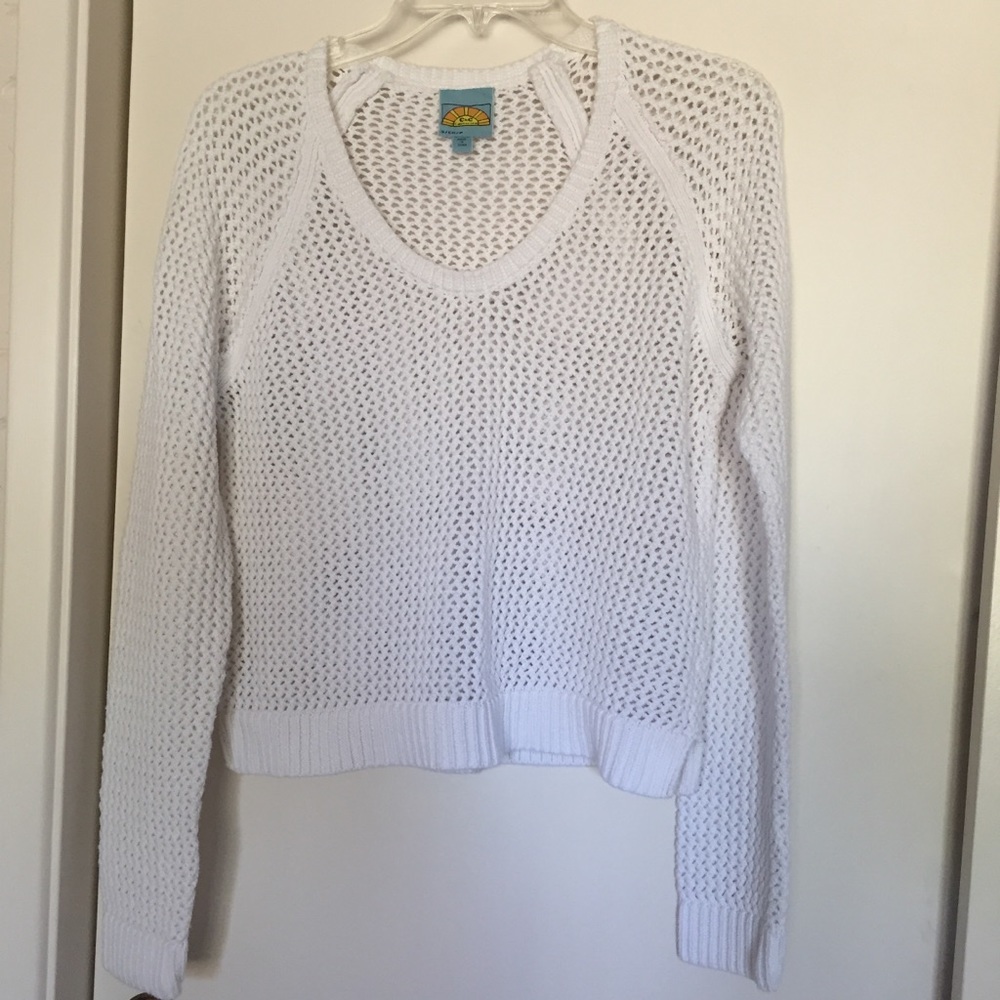 C & C California white crotchet crop sweater
